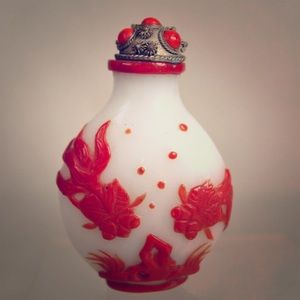 Kylin Carved Peking Overlay Fish Snuff Bottle